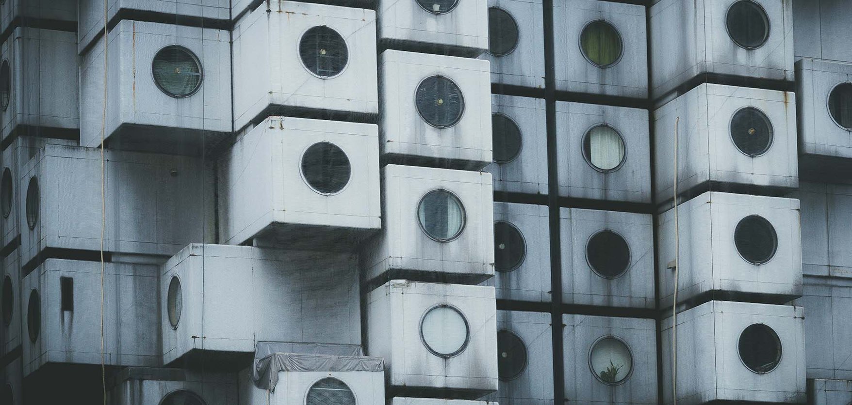 A close-up of a building composed of independent modules